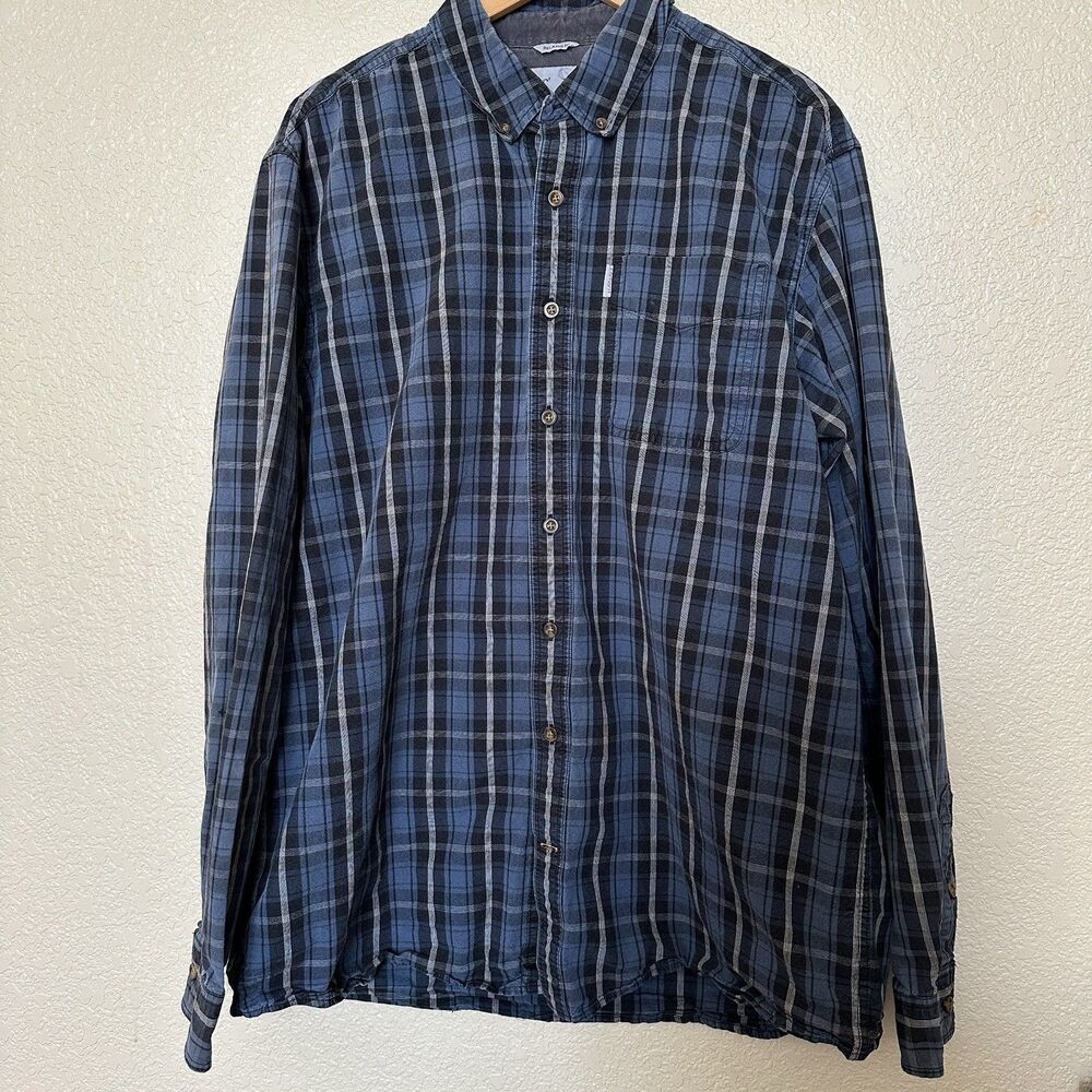 Carhartt Mens Long Sleeve Button Down Blue/Black Plaid Shirt Size XL